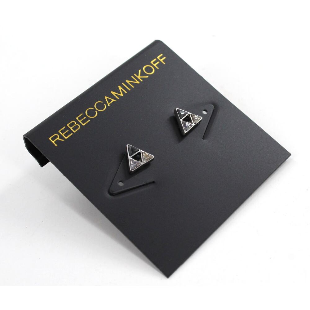 Rebecca Minkoff Silver Triangle Crystal Stud Earrings $28 Tags #RM319